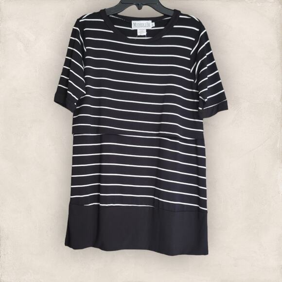 Mother 2 Be Tops - Mother 2 Be Maternity Nursing Wear Short Sleeve Black White Striped Top